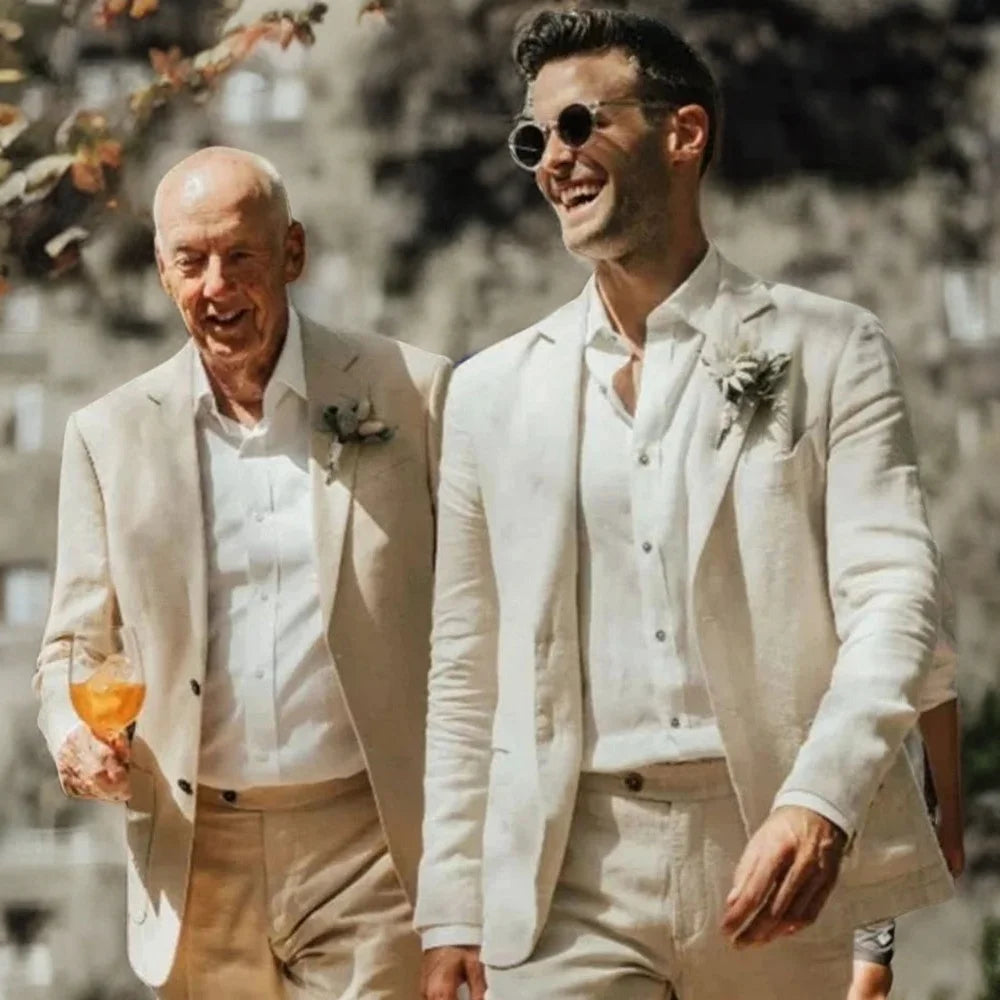 Tuxedo for Mens: Linen Wedding Suits for Men Garden Summer Tuxedo Notch Lapel