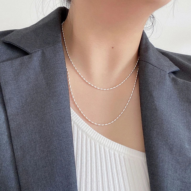 925 Sterling Silver Necklace With Simple Geometric Beads Choker Shiny And Delicate