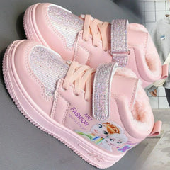 Disney Children Winter Ankle Snow Boots Cartoon Princess Elsa Frozen Pink Casual Shoes