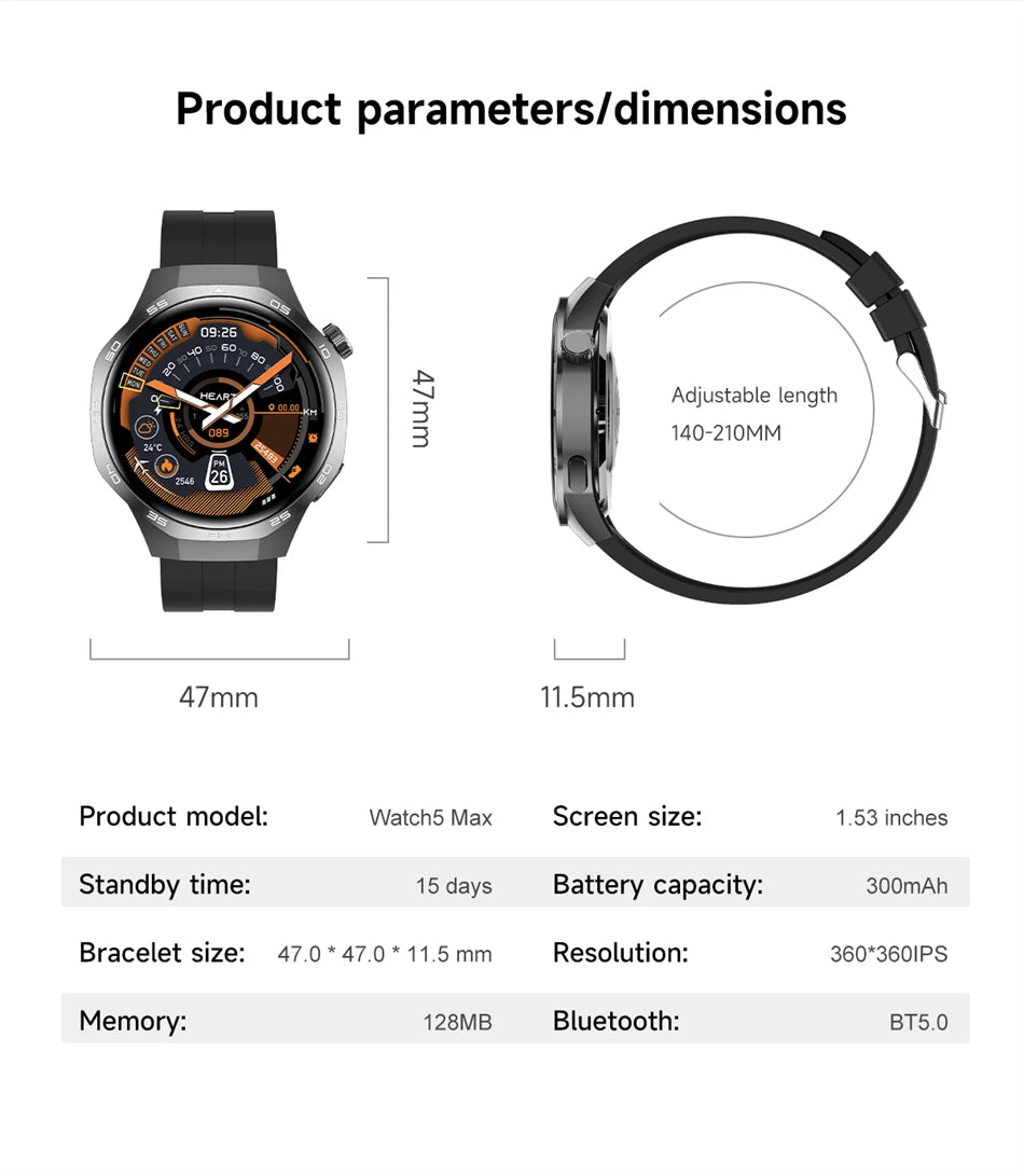 For Huawei Watch GT5 Pro Smart Watch 1.53 Inch HD AMOLED Screen