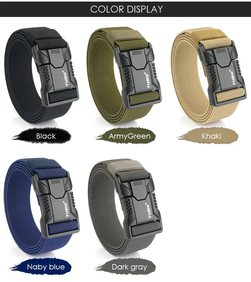 VATLTY New Tactical Outdoor Belt for Men and Women Aluminum Alloy Buckle Quick Release Elastic Belt Casual Belt Jeans Waistband