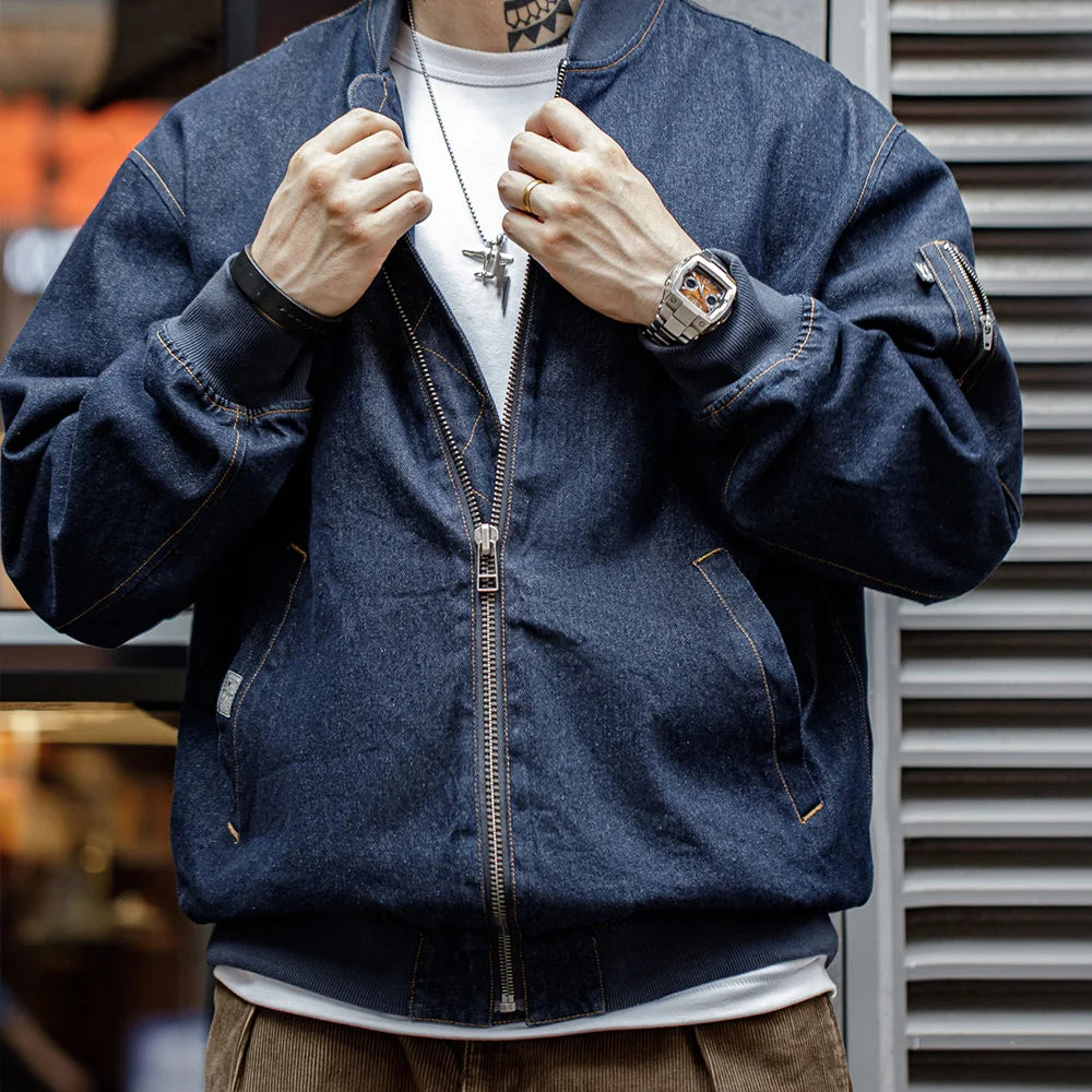 Vintage Denim MA-1 Flight Jacket 8.9oz Baseball Collar Bomber  Jackets