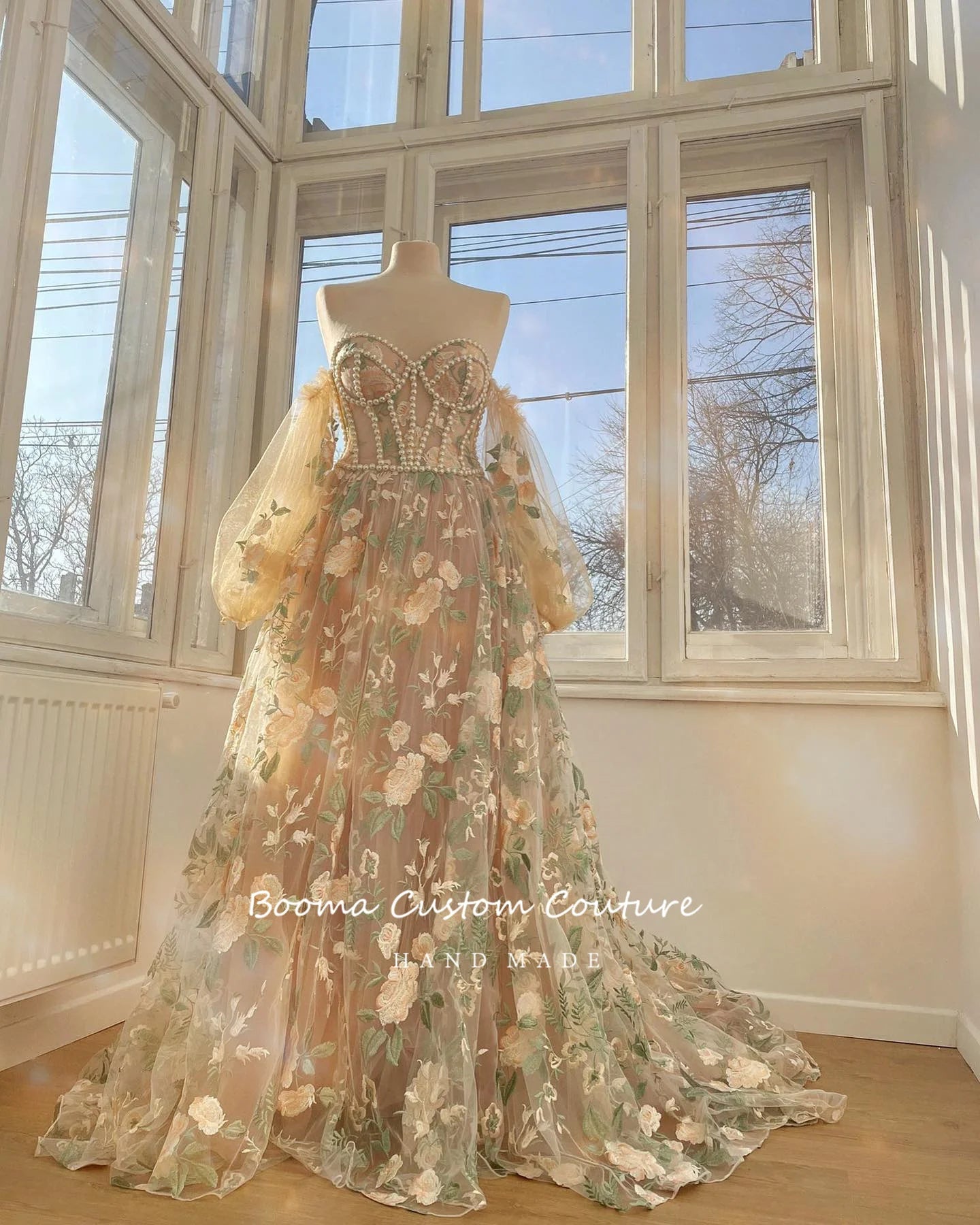 Homecoming Dresses: A-Line Prom Dresses Sweetheart Puff Sleeves Pearls