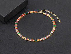 Nidin Classic Colorful Tennis Necklace Men and Women Rectangular Full Zircon Neck