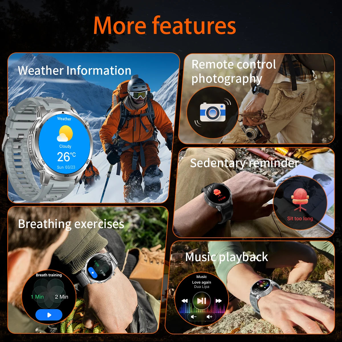 1000mAh Super Large Battery Military Smart Watch BT Call LED Flashlight SOS Alarm 5ATM Waterproof Outdoor Tactical Watches Men