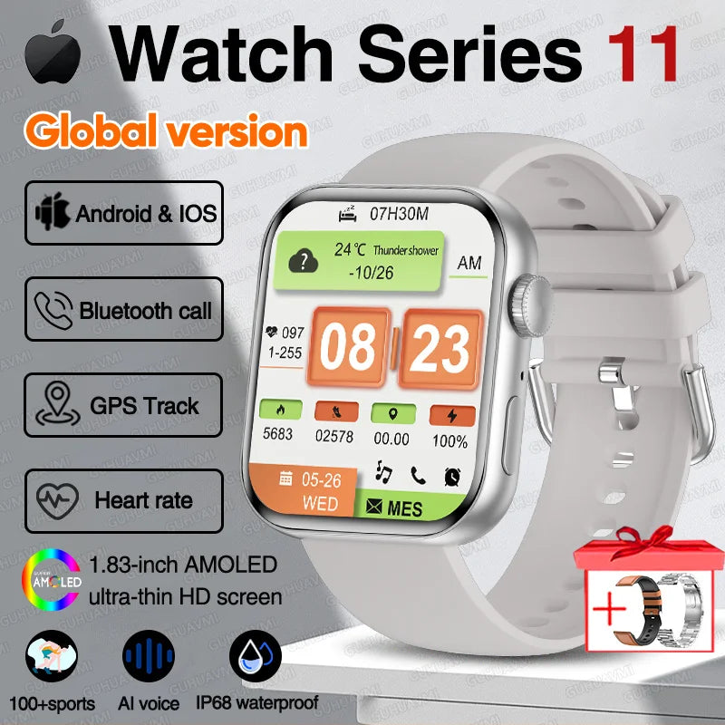 New Series 11 Watch Original Men Women Bracelet AMOLED Display Heart Rate Bluetooth Call GPS Track Waterproof Sports Smartwatch