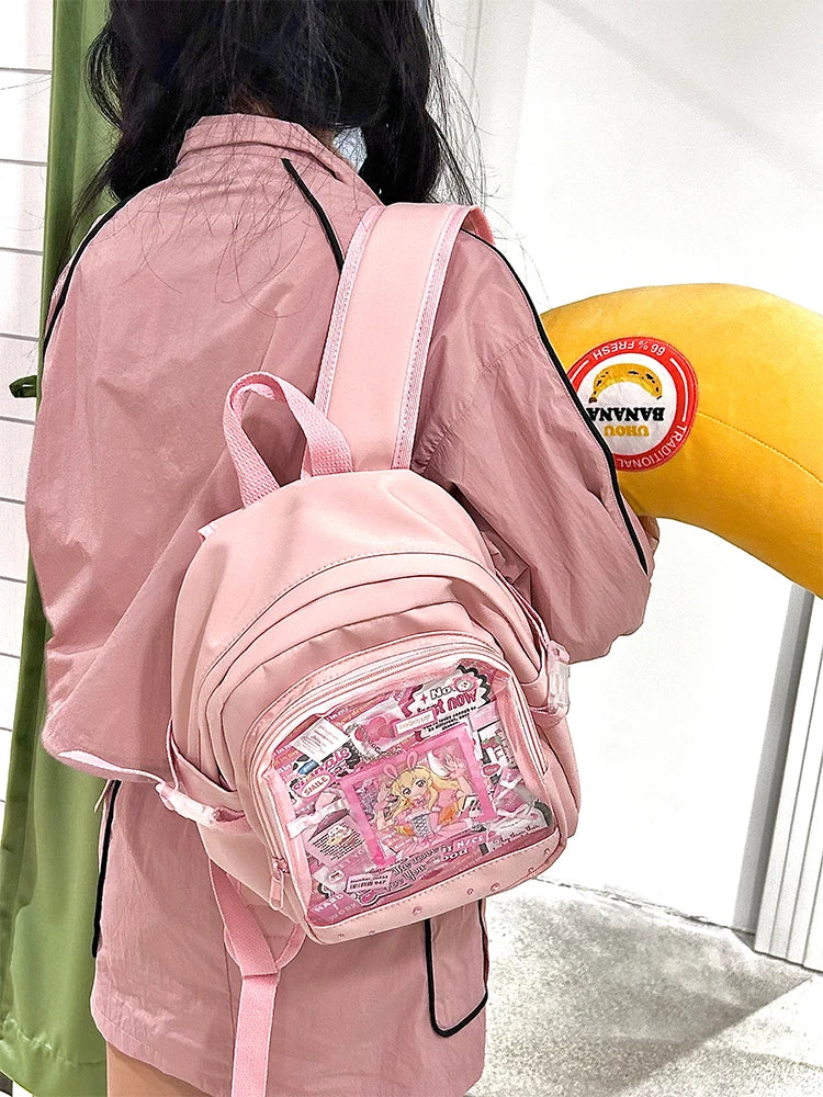 Y2K Cute Mini Backpack Women Kawaii Ita Bag Sweet Girl Transparent Rucksack DIY Personality Display Knapsack Lolita Shoulder Bag