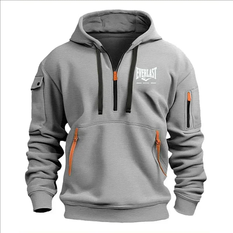 Modo herfst en inverno herenmerkkleding ontwerp met mealous ritsen bedrukte moletom com capuz casual losse trui met capuchon