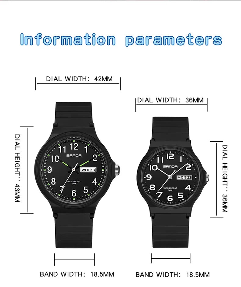 SANDA 9072 Quartz Watch Calendar Light  Weight Minimalism Ladies Women Wristwatches Simple Black Waterproof Watch Clock Reloj