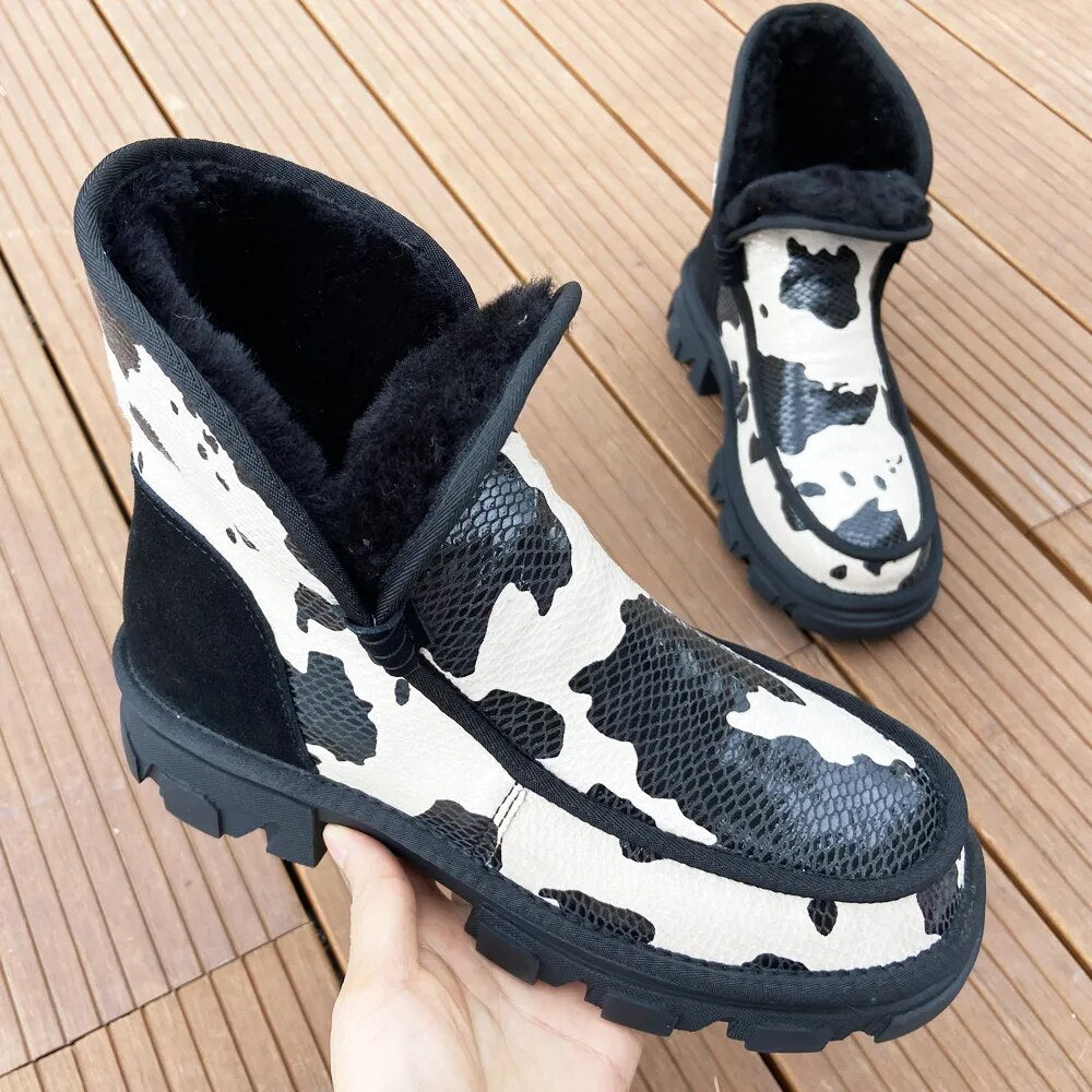 Women Winter Ankle Boots Ladies Chunky Heels Wool Snow Boots