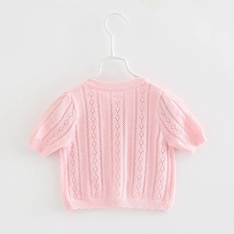 White Summer Lace Girl's Cardigan Thin Jacket Children Short-Sleeved Girl Shawl