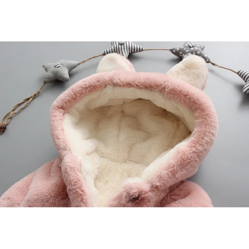 Cute Cat Ears Plush Baby Jacket Christmas Princess Girls Coat Autumn Winter Warm Hooded Children Outerwear Toddler Girl Clothes