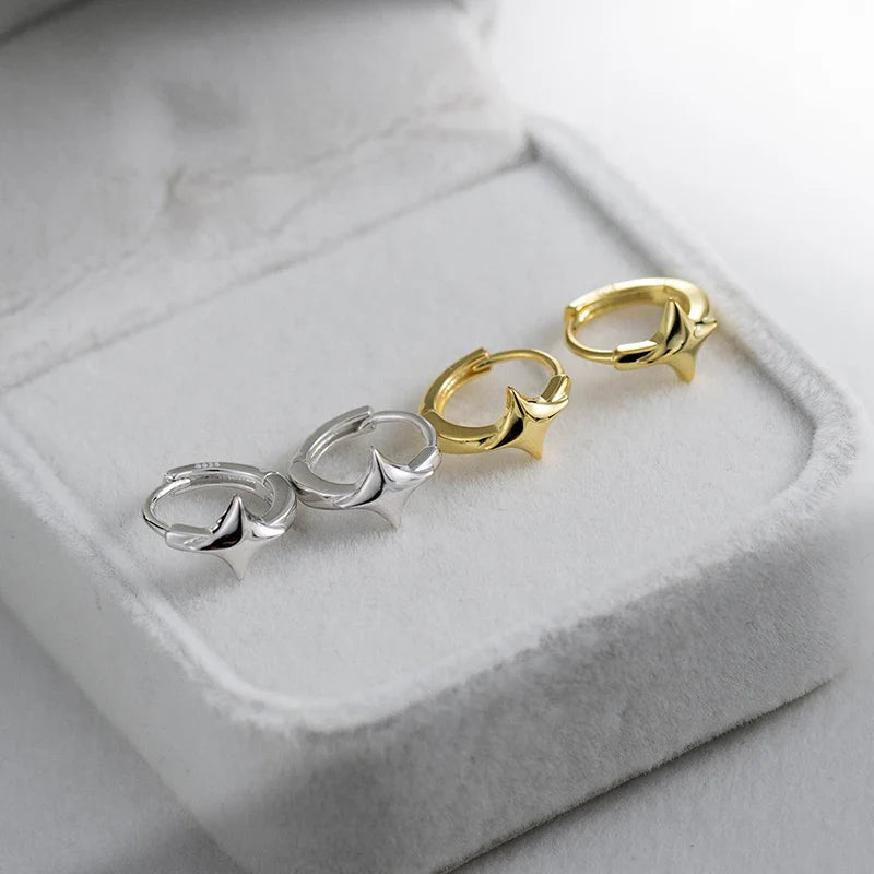 WANTME 925 Sterling Silver Minimalist Glossy Star Huggies Hoop Earrings for Women Trendy Romantic Party Piercing Jewelry Gift