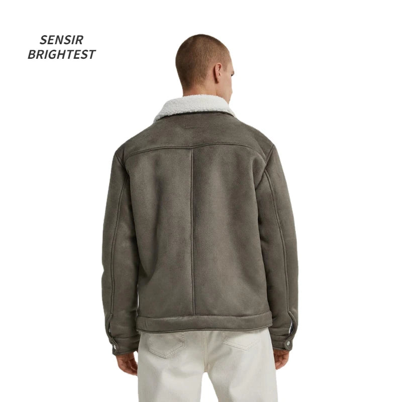 Men's Lambskin Lapel Suede Jacket Autumn And Winter Travel Casual Retro Jacket