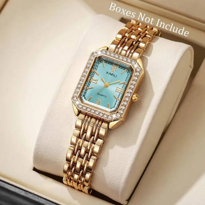 Fashion Rectangle Women Watches Ladies Rhinestone Quartz Watch Bracelet Strap Wristwatch Reloj Mujer（Without Box）