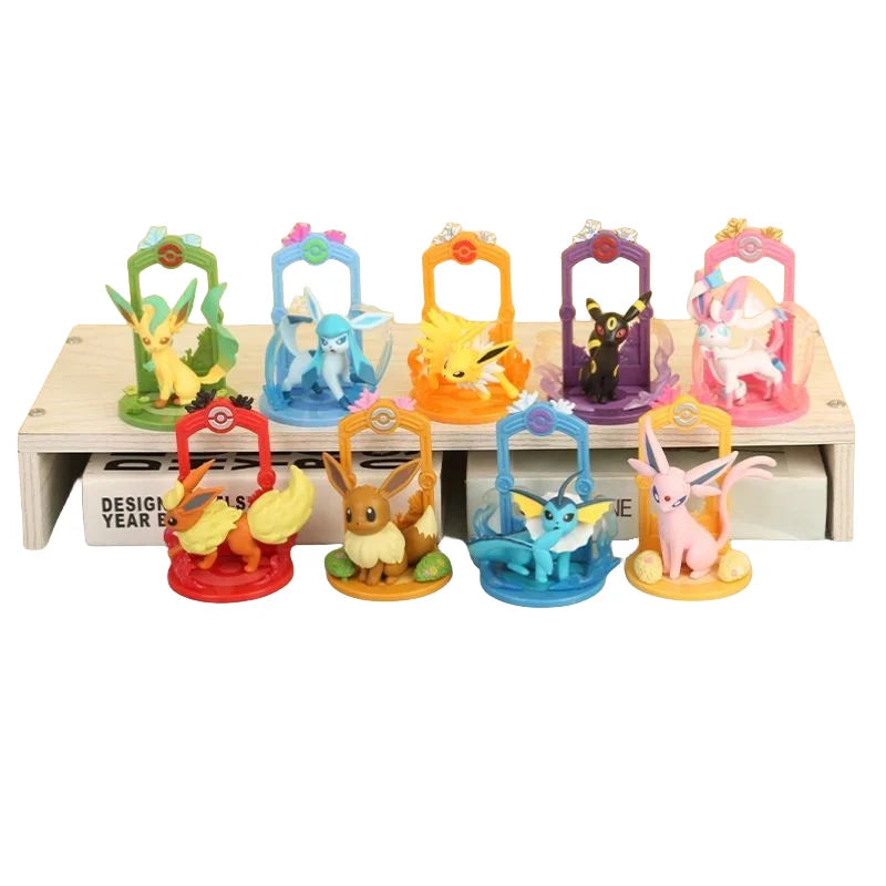 9pcs Pokemon Eevee Evolution Figure Set, Eevee Sylveon Espeon Glaceon Leafeon Anime Model Toys Collection for Kids Gift