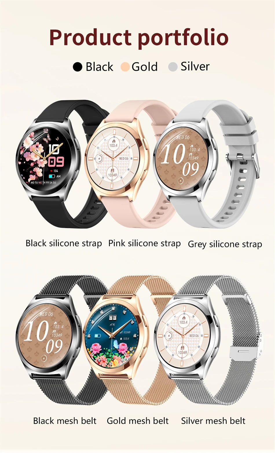 1.27inch AMOLED Women's Smart Watch Custom Watch Face Smartwatch Ladies Heart Rate Monitoring Bluetooth Call Waterproof Bracelet