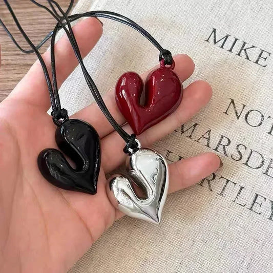 LATS New Heart Pendant Necklace for Women Men 85CM Adjustable Pull-out Sweater Chain Fashion Jewelry Accessory Gift