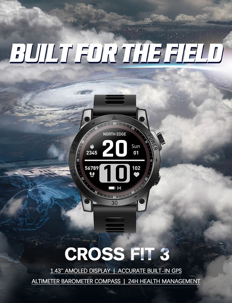 NORTH EDGE New GPS Watches Men Sport Smart Watch HD AMOLED Display 50M ATM Altimeter Barometer Compass Smartwatch for Men