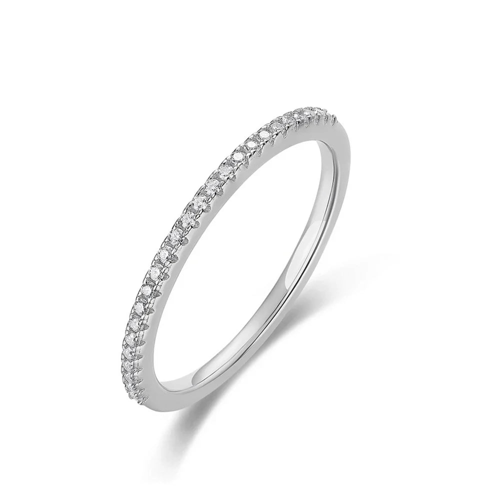 ALLNOEL 2mm Full Moissanite Ring for Women D Color VVS1 Female Single Tail Ring 925 Silver Ring Wedding Eternity Band With GRA