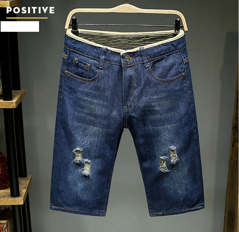 Men Shorts Thin Section Elastic Force Slim Fit Short Jeans