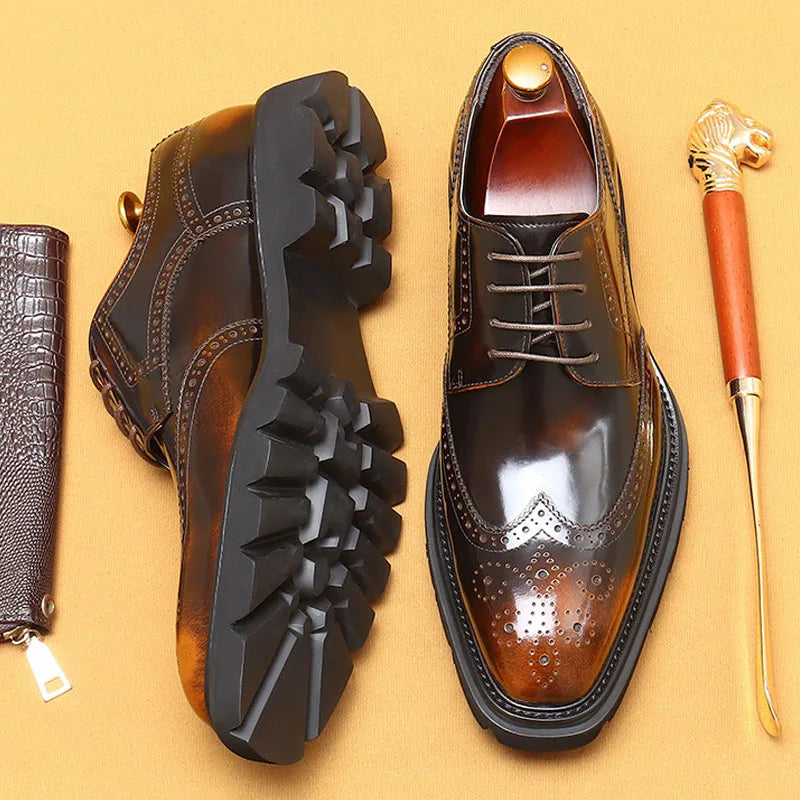 HNXC Casual Business Brogue Oxford Dress Shoes For Men Party Wedding Man Shoe Designer Genuine Leather Formal Best Men Shoes
