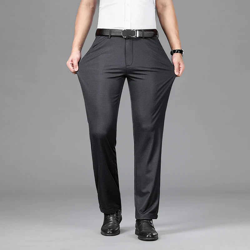 Lyocell Men's Elastic Casual Pants Classic Loose Straight Business Suit Trousers