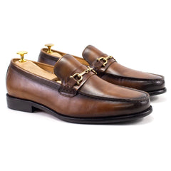 Classic Italian Style Mens Metal Chain Loafers Genuine Leather Slip on Dress Shoes