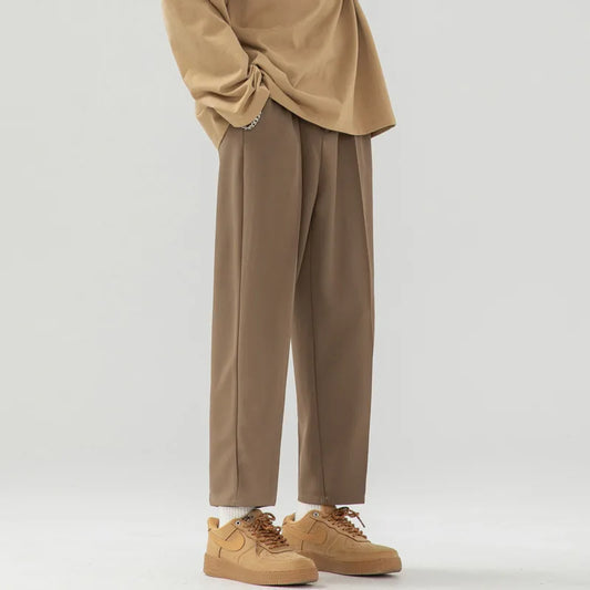 Solid Color Suit Pants Men Fashion Society Mens Dress Pants Korean Loose Straight Wide