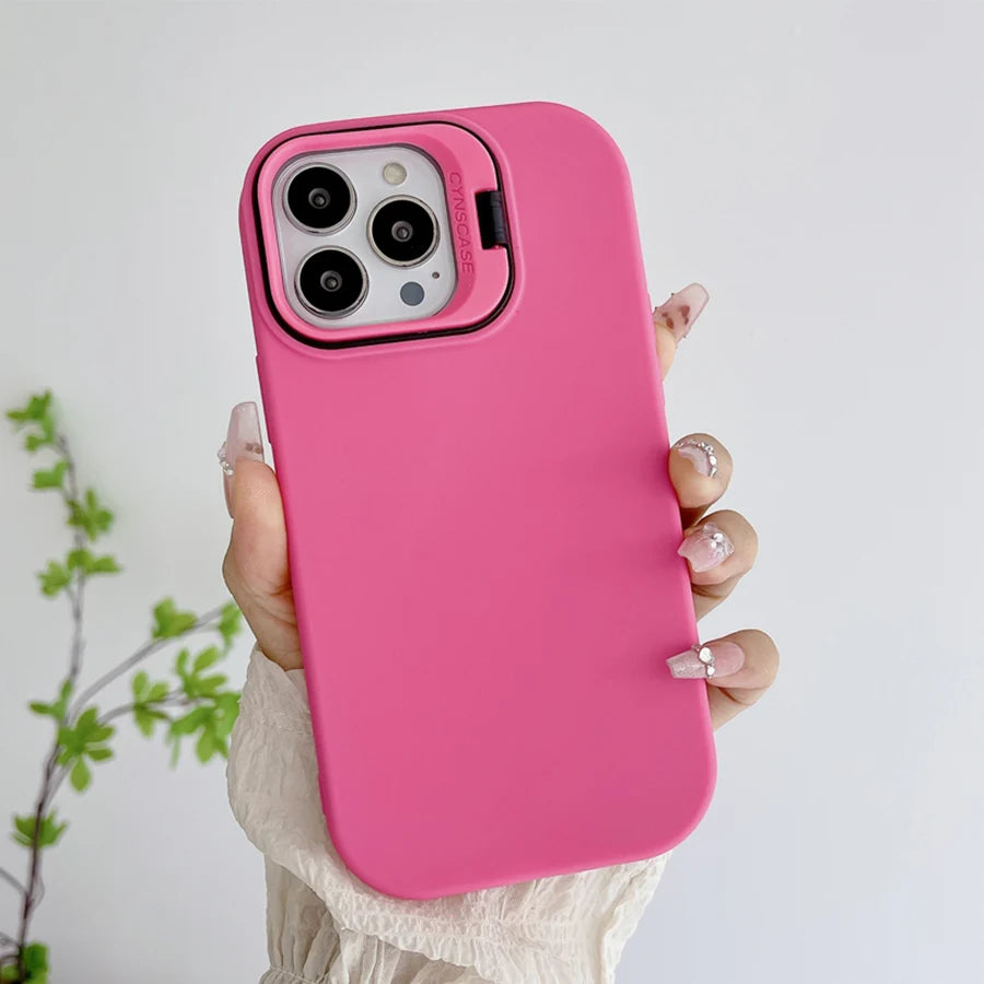 Kickstand Phone Case for iPhone 15 Pro Max 16 Pro Solid Color Matte TPU Funda Lens Protector Cover for iPhone 16 15 14 13 12 11