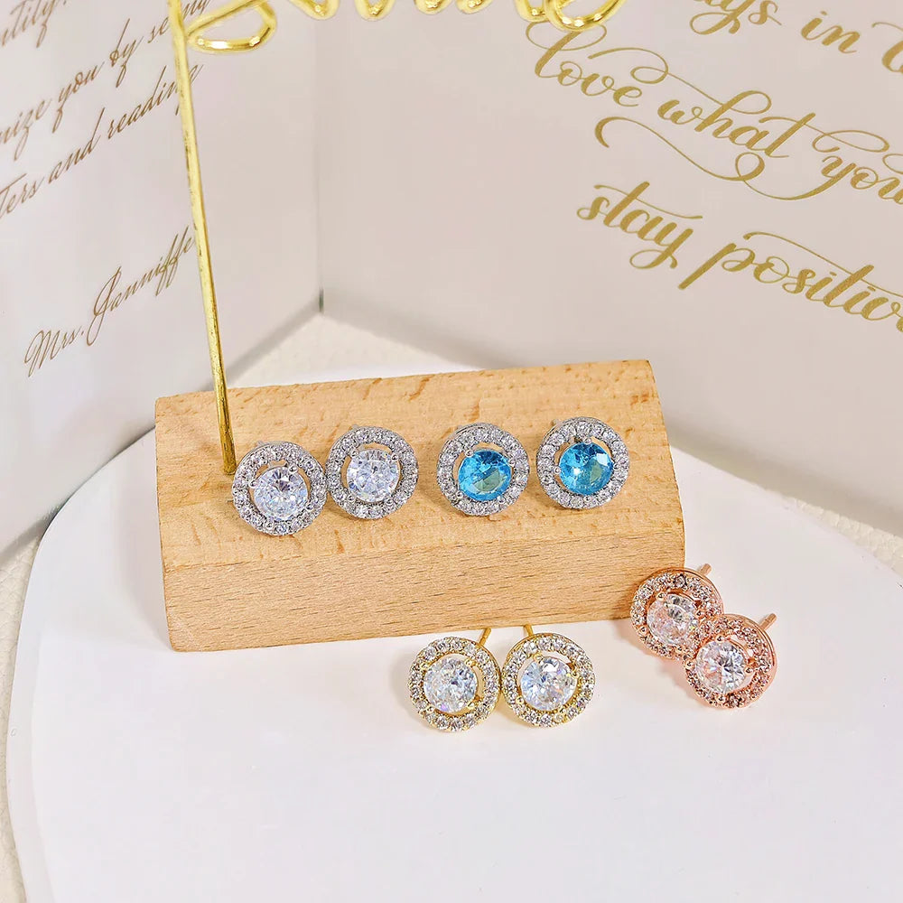 Silver Color Korean Zircon Circle Stud Earrings Brincos for Women Boucle D'oreille Femme Bijoux Gift Jewelry E232