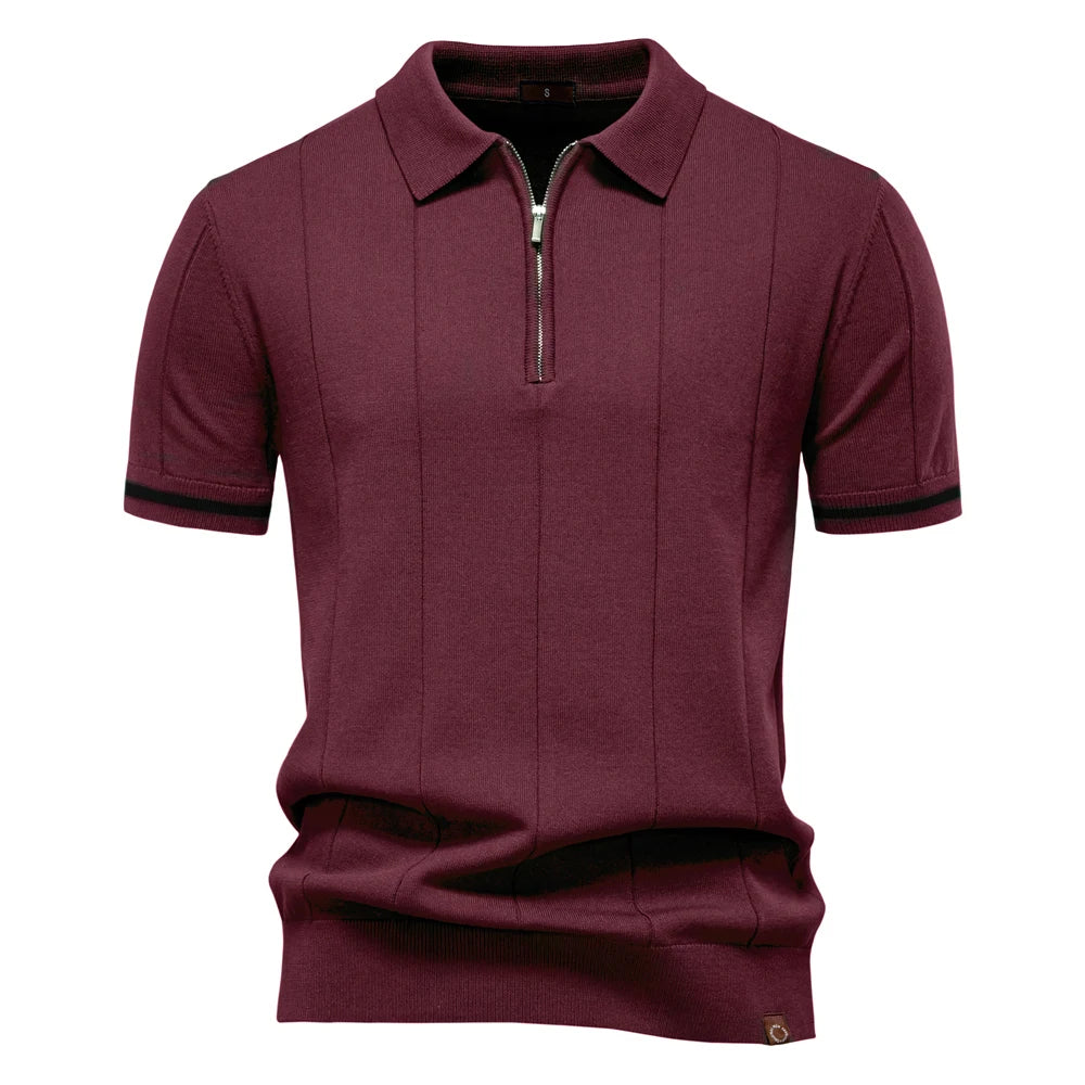 AIOPESON Men's Solid Color Sport Zipper Polo Shirt Athletic Social Polo Shirts for Men Office Slim Fit Polo