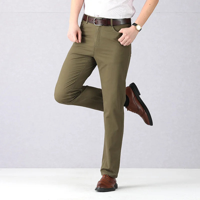 Dayton Olive Stretch Chinos:Mens Suit Pants Cotton Casual Stretch Male Trousers