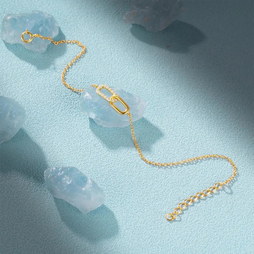 ROXI 925 Sterling Silver 17cm Double square crystal Bracelet For Women 40cm Clavicle Chain Necklace Wedding Pary bijoux femme