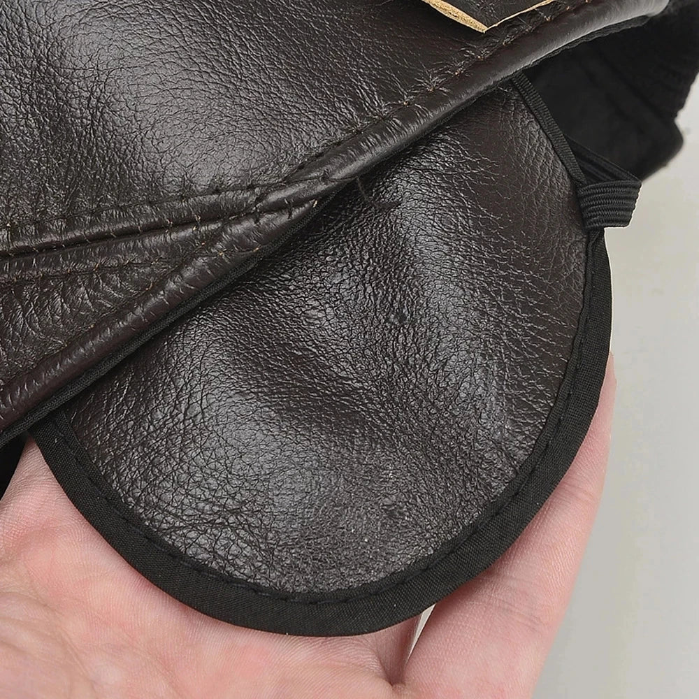 Hot Sale Casual Real Leather Earflap Cap Men's Real Cowhide Leather Caps Male Fall Winter Genuine Real Cow Leather Baseball Hats