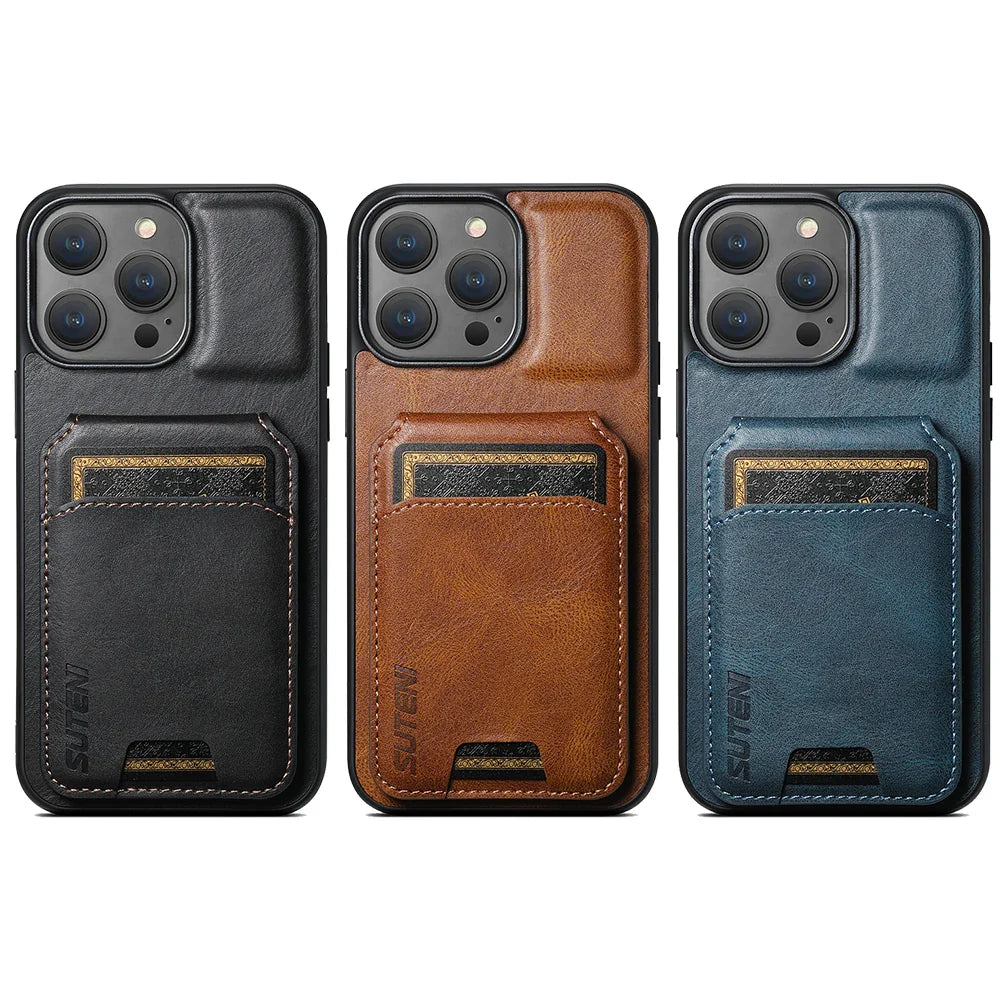 SUTENI Luxury Leather Card Holder Phone Case Wallet Kickstand Cover For iPhone 17 16 15 14 13 12 11 Pro Plus Max X Xs XR