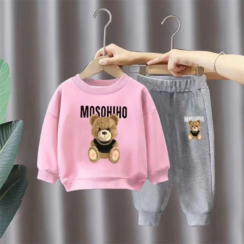 Autumn Baby Girl Clothes Set Cartoon Printed Pullover Sweatshirts Top And Pants Bottom 2 Pieces Suit Kid Children Boy Tracksuits