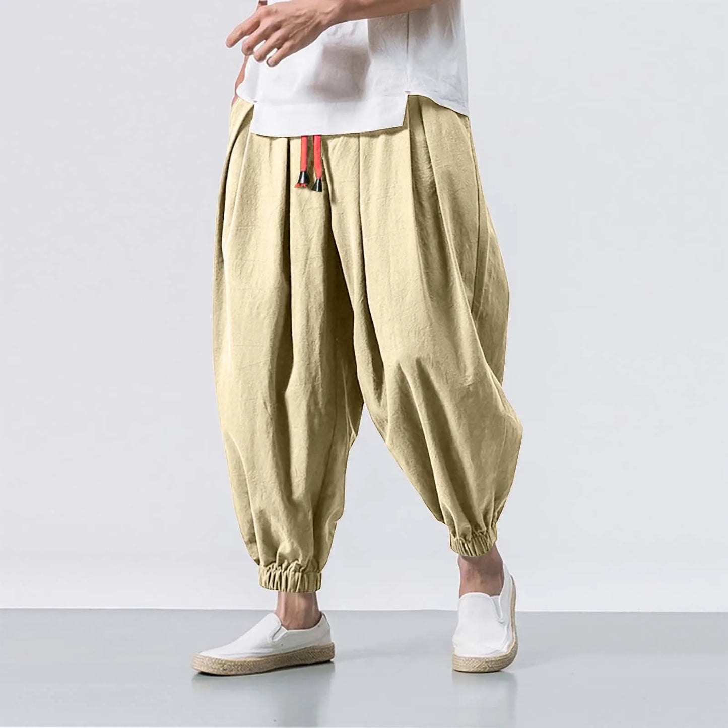 Solid Color Harem Pants Fashion baggy Bottoms Casual Joggers Men'S Elasticated