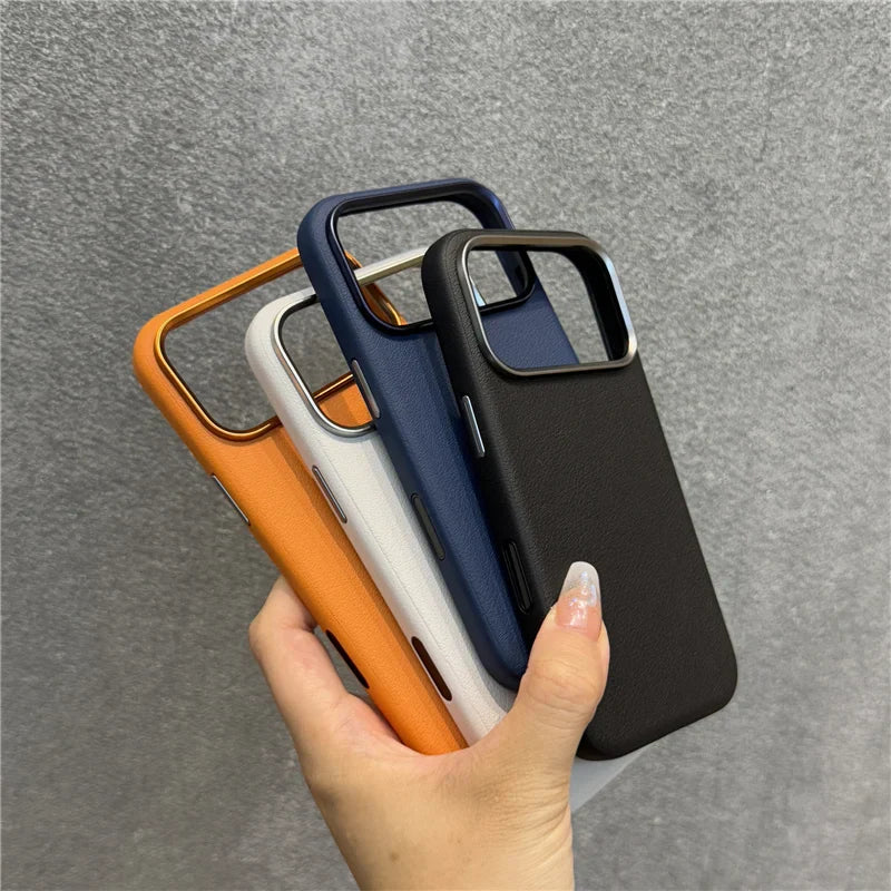 Solid Color PU Leather for Magsafe Case For iPhone 17Air 17Pro 17Pro Max Active Touch Camera Button Lens Protection Cover