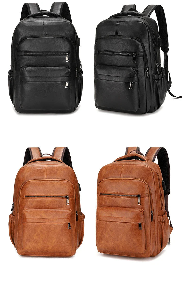 High Quality USB Charging Backpack Men PU Leather Bagpack Large Laptop Backpacks Male Mochilas Schoolbag For Teenagers Boys