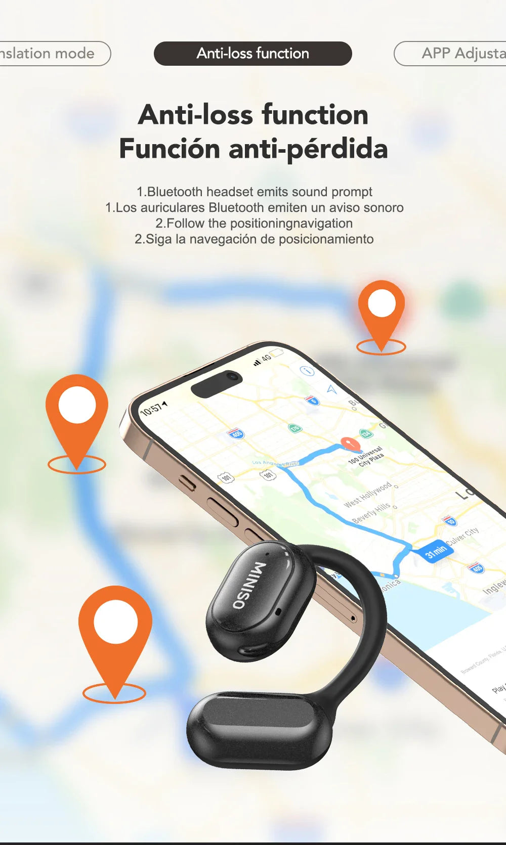 MINISO X30 Wireless Headphones Bluetooth Translation Earbuds Chat Headset Office Travel,real-time Translate Equalizer APP