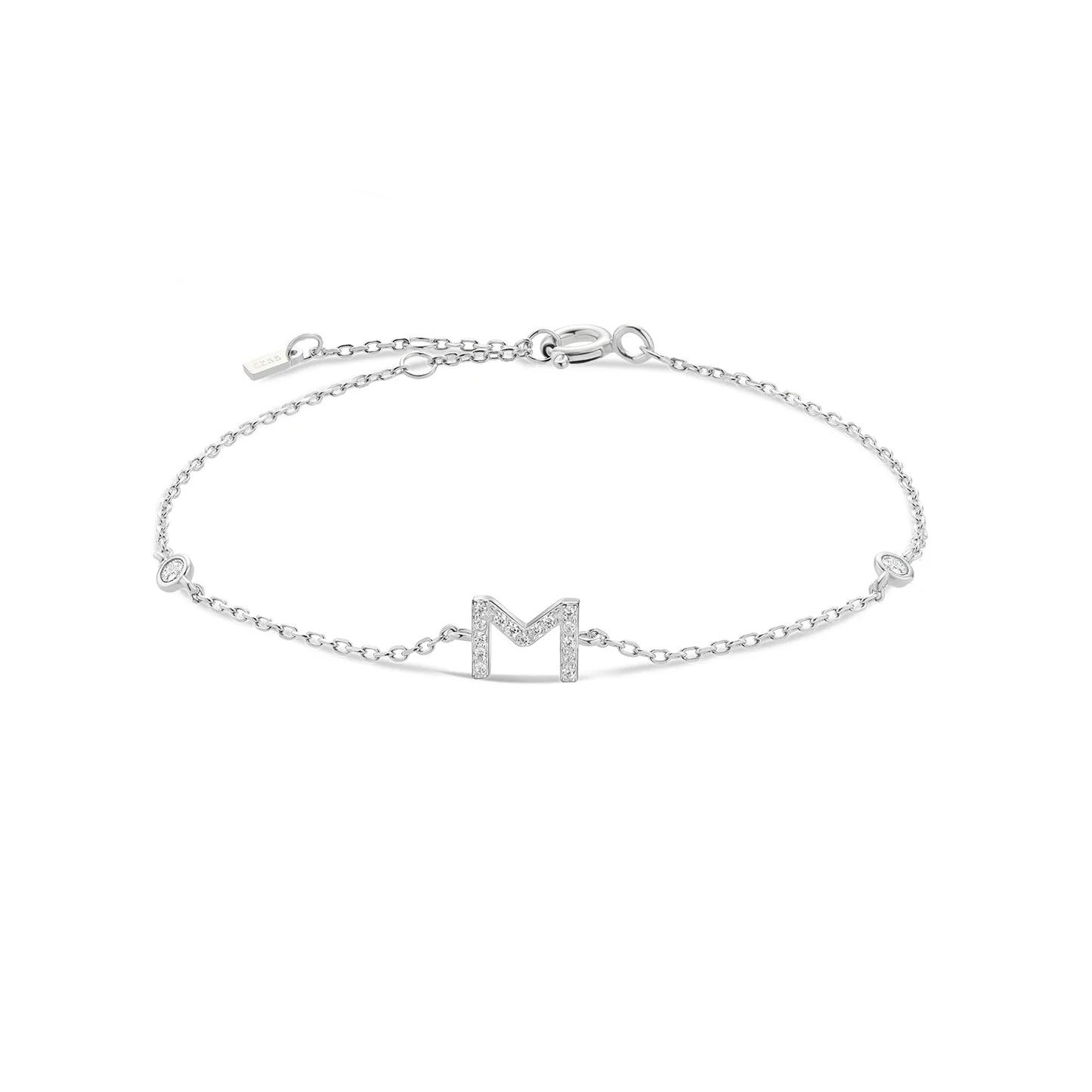 VEWANT 925 Sterling Silver Monogram Letter A - Z Initial Charm Chain Bracelet Luxury Wedding CrystalFine Jewelry