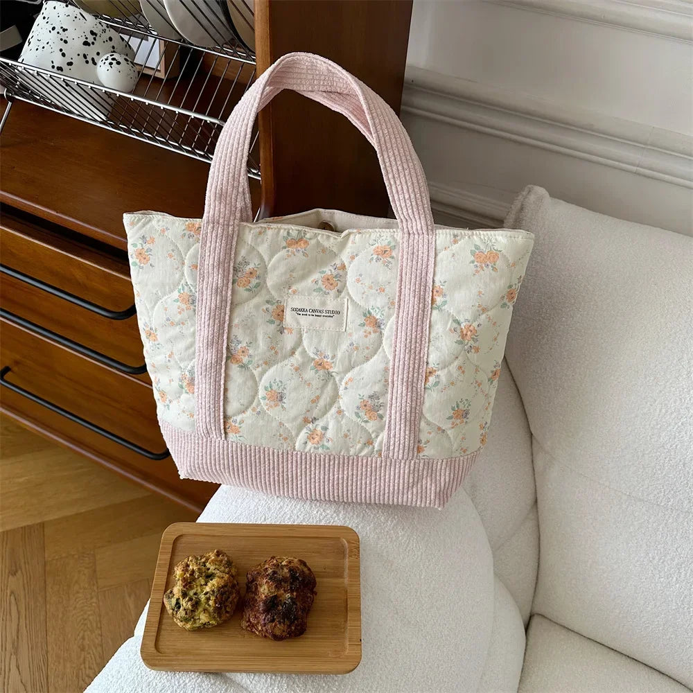 Sweet Floral Women's Bento Handbags Retro Patchwork Ladies Tote Shoulder Bag