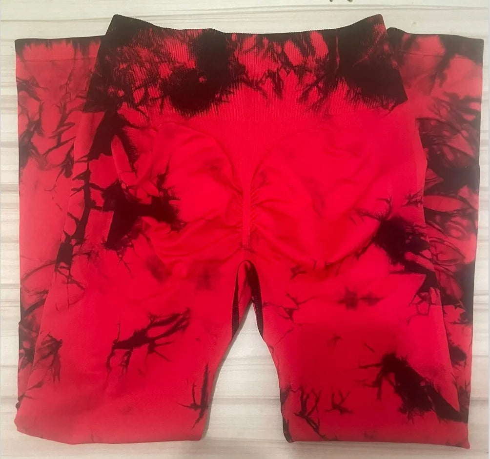 Women Tie Dye Hollow Out Leggings Sports Pants Fitness Sportswear Sexy High Waisted