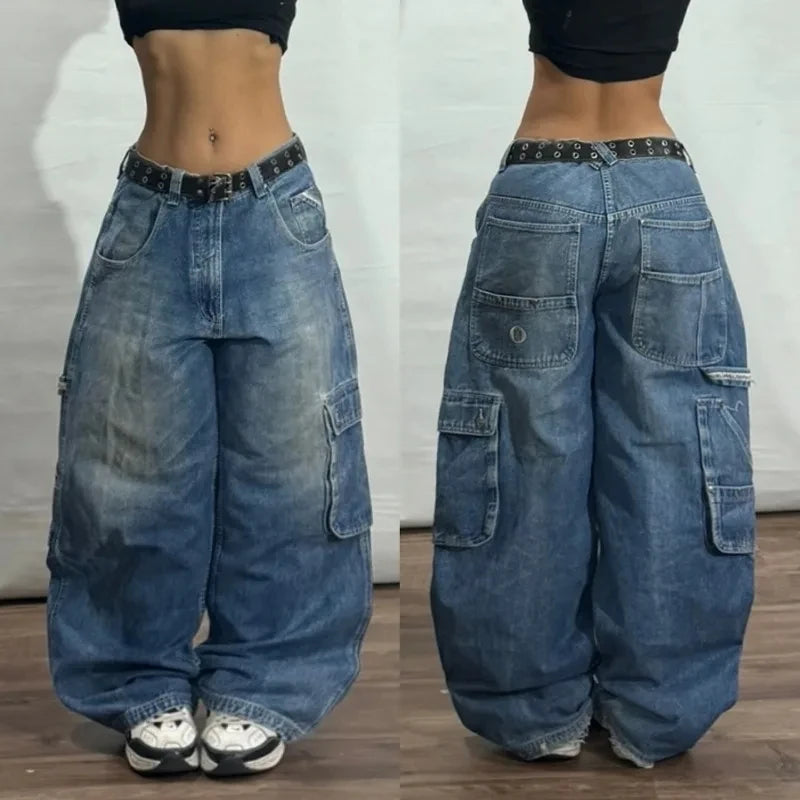 Y2K American Stitching Multi-pocket Heavy Washing Baggy Jeans