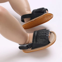 Summer Baby Girl Sandals Solid Fashion Outdoor Tassel Leather Sandal Anti-Slip