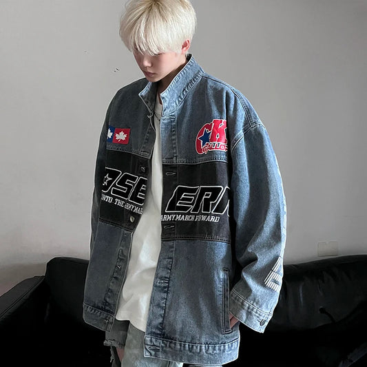 Vintage Y2k Streetwear Patchwork Denim Jacket 2023 Oversized Denim Jackets