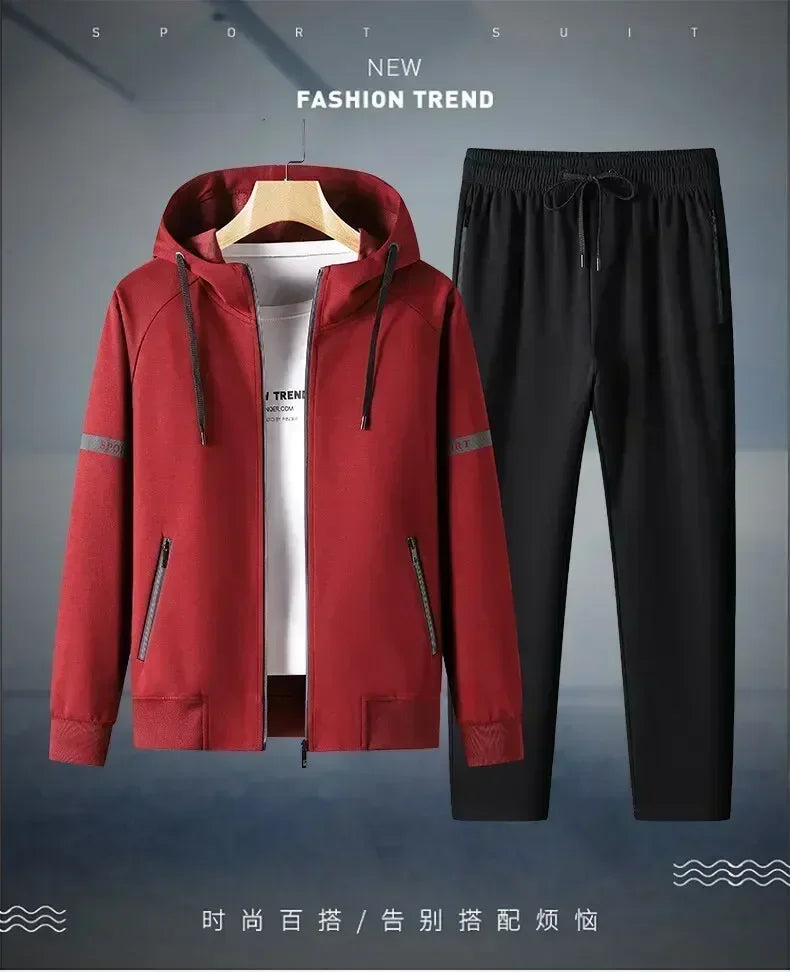 Men Running Sports Tracksuits Hoodies Zipper Outwear Sportwear+Sweatpants Sets Male Workout Sports Outfit Autumn Spring Sets men