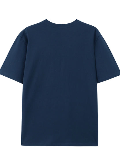 Men's summer 100 pure cotton fashionable casual loose fit plus mountain reflection printed round neck short sleeved T-shirt top