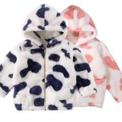 Girls Hooded Plush Jacket Big Children Autumn Winter Keep Warm Outerwear